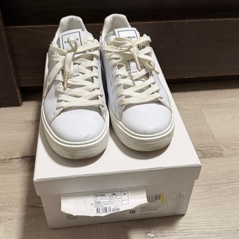 Balmain Ivory Leather Sneakers